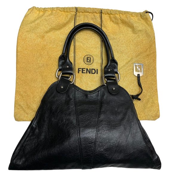 Fendi Handbags - FENDI Diavolo Black Leather Trapezoid Satchel